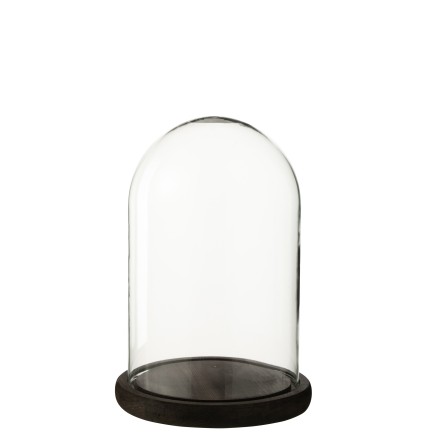 Cloche décorative socle marron en verre transparent 17.5x17.5x26 cm
